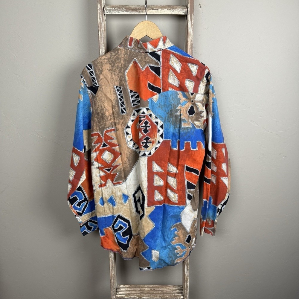 Vintage 90s Wrangler Abstract Western Aztec Longsleeve Button Shirt 16.5x34 , L - Picture 4 of 5